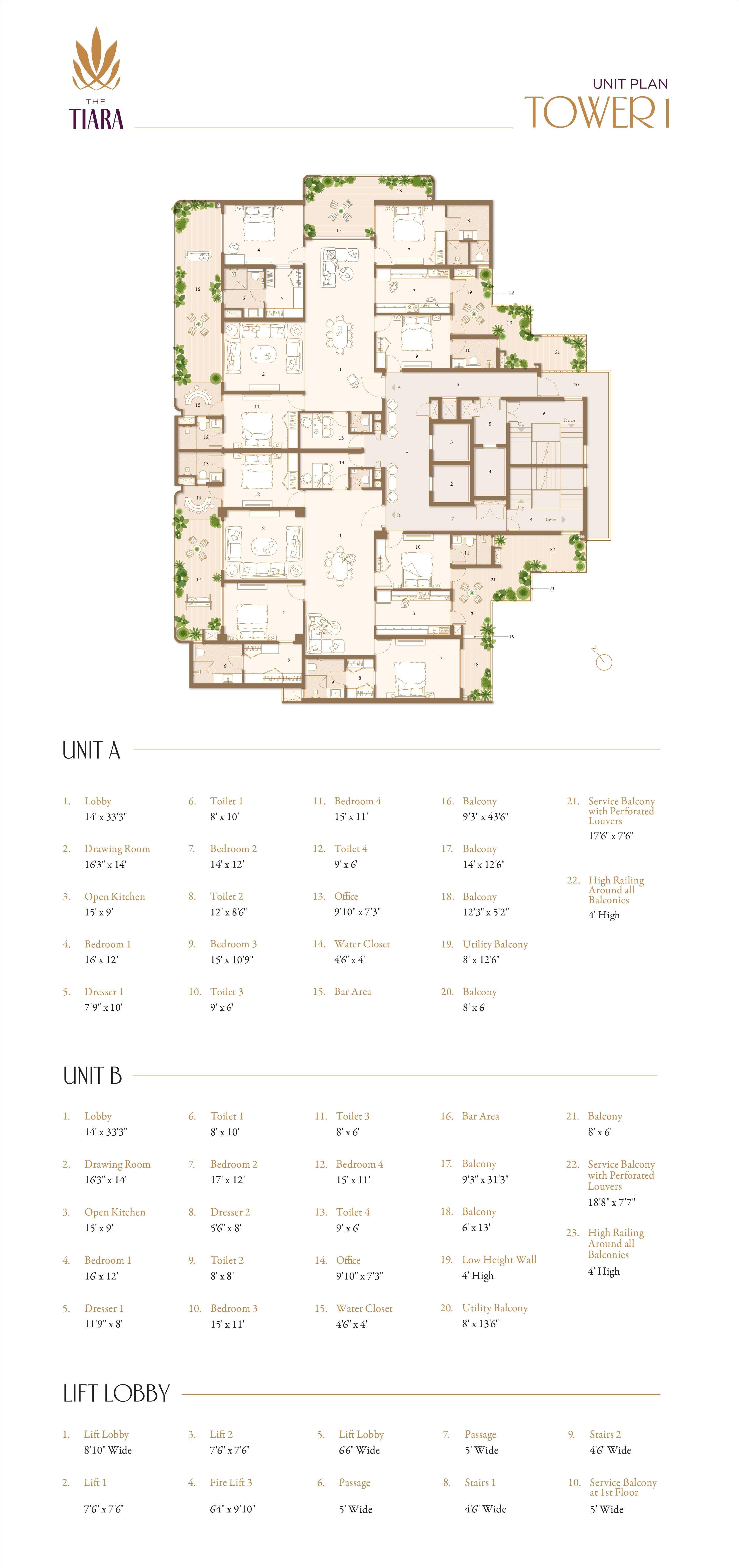 Tower 1 unit plan at The Tiara