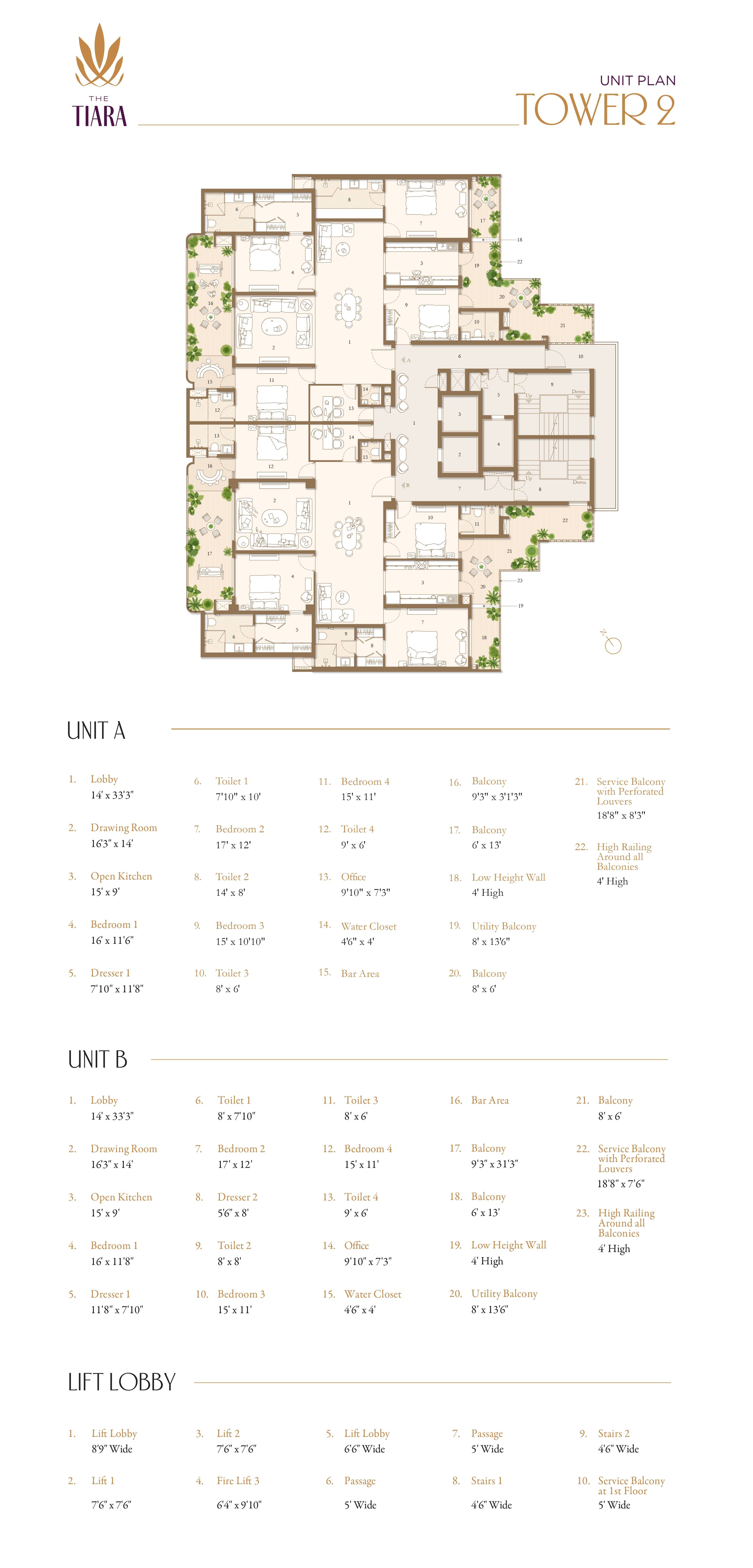 Tower 2 unit plan at The Tiara