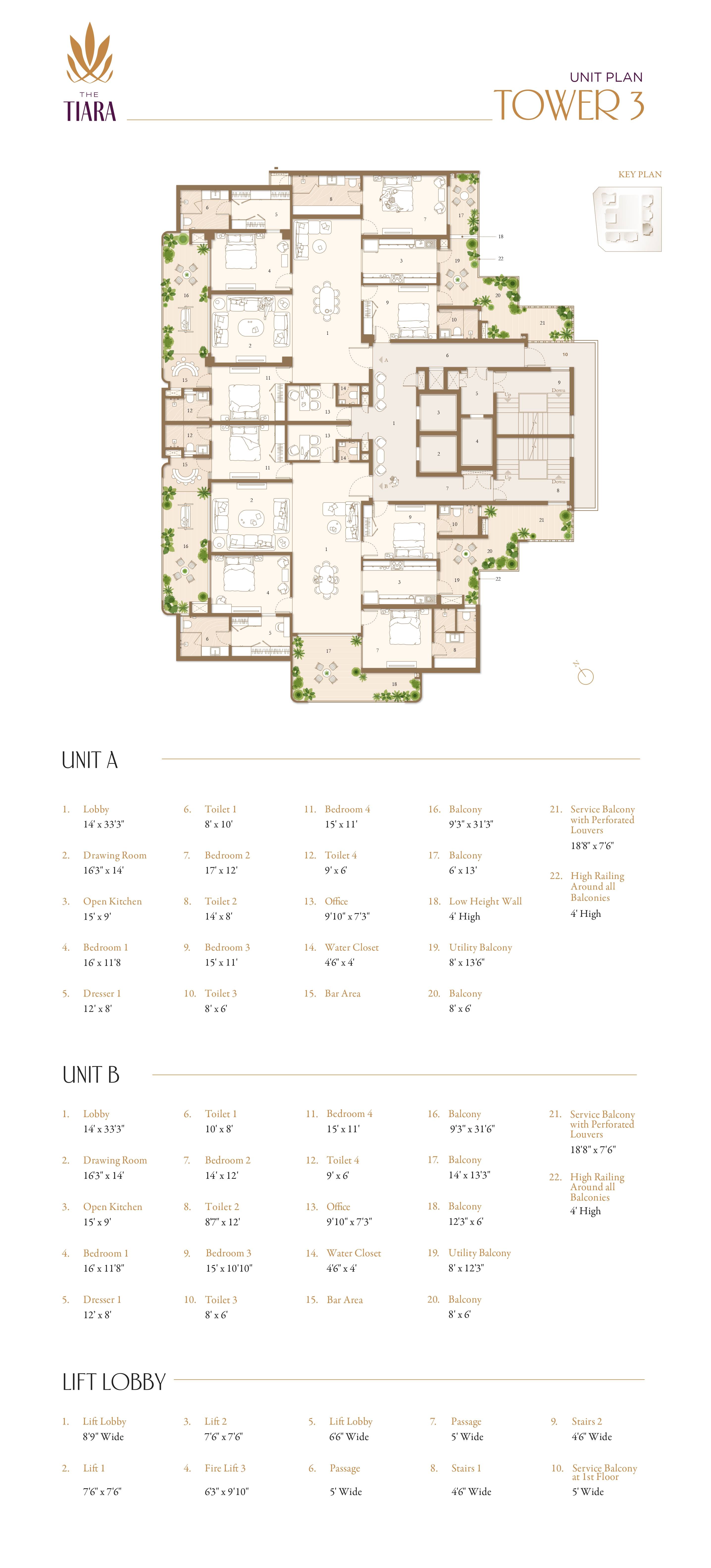 Tower 3 unit plan at The Tiara