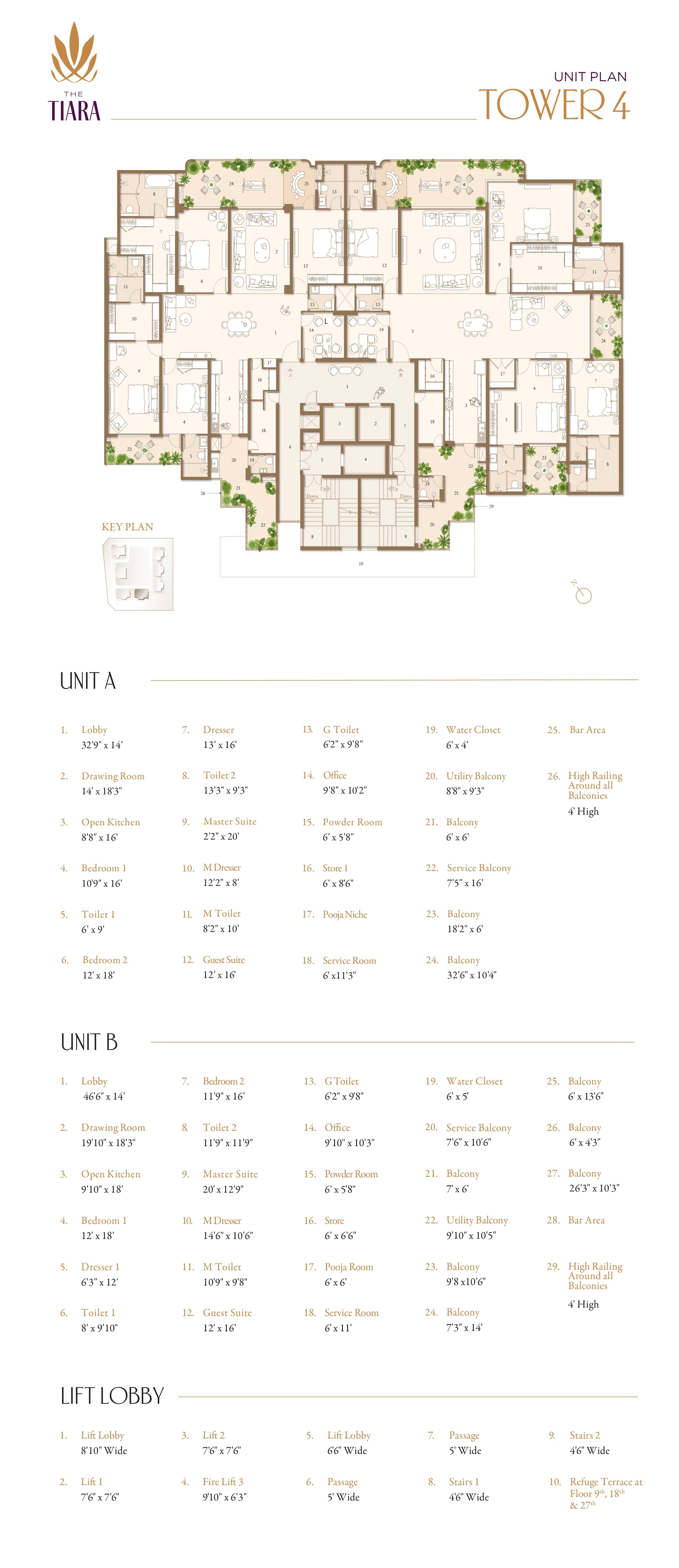 Tower 4 unit plan at The Tiara